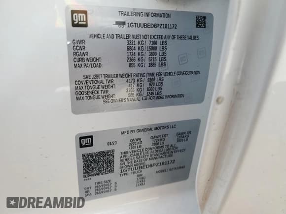 ✅ 2023 GMC Sierra 1500 SLE • VIN: 1GTUUBED6PZ181172 • Лот: 91399105. Опубликован ранее на Copart с пробегом 56 212 миль. Бесплатный доступ к архиву аукционных продаж из США и подробный отчёт об истории автомобиля на DreamBid. Изображение 12.