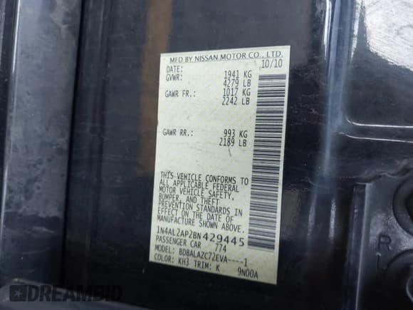 ✅ 2011 Nissan Altima S • VIN: 1N4AL2AP2BN429445 • Лот: 43812219. Опубликован ранее на IAAI с пробегом 251 754 миль. Бесплатный доступ к архиву аукционных продаж из США и подробный отчёт об истории автомобиля на DreamBid. Изображение 9.