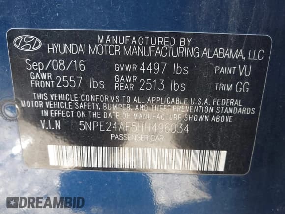 ✅ 2017 Hyundai Sonata 2.4L • VIN: 5NPE24AF5HH496034 • Лот: 43596552. Опубликован ранее на IAAI с пробегом 119 525 миль. Бесплатный доступ к архиву аукционных продаж из США и подробный отчёт об истории автомобиля на DreamBid. Изображение 9.