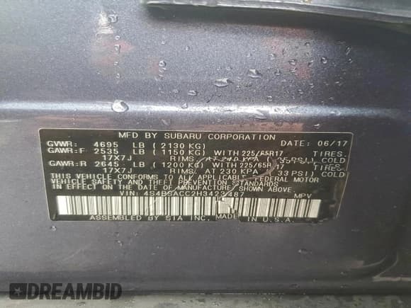 ✅ 2017 Subaru Outback Premium • VIN: 4S4BSACC2H3423487 • Lot: 94909825. Wystawiony na Copart z przebiegiem 94 171 mil. Bezpłatny archiwum sprzedaży aukcyjnych z USA i szczegółowy raport historii pojazdu na DreamBid. Zdjęcie 14.