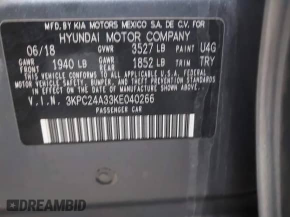 2019 Hyundai Accent SE with VIN 3KPC24A33KE040266, listed as a IAAI auction lot 41968124 with 105,984 mi miles and . Bid and sale history available at DreamBid. Image 9.