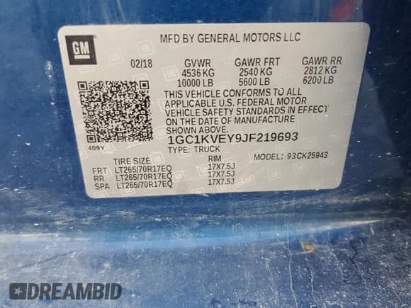 ✅ 2018 Chevrolet Silverado 2500HD LT • VIN: 1GC1KVEY9JF219693 • Lot: 86117995. Listed on Copart with Not provided. Free auction sales archive from the USA and detailed vehicle history report at DreamBid. Image 12.