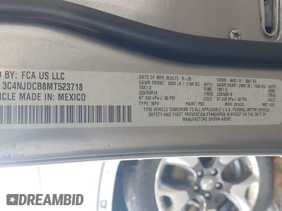 ✅ 2021 Jeep Compass Limited • VIN: 3C4NJDCB8MT523718 • Lot: 42182738. Wystawiony na IAAI z przebiegiem 89 720 mil. Bezpłatny archiwum sprzedaży aukcyjnych z USA i szczegółowy raport historii pojazdu na DreamBid. Zdjęcie 9.