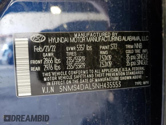 ✅ 2022 Hyundai Santa Fe Limited • VIN: 5NMS4DAL5NH435553 • Lot: 46725113. Wystawiony na Copart z przebiegiem 13 729 mil. Bezpłatny archiwum sprzedaży aukcyjnych z USA i szczegółowy raport historii pojazdu na DreamBid. Zdjęcie 13.