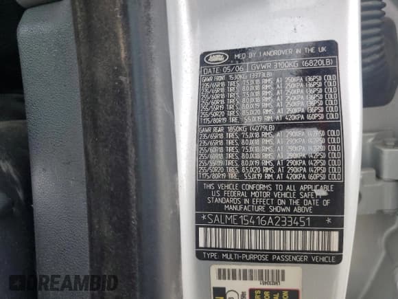 ✅ 2006 Land Rover Range Rover HSE • VIN: SALME15416A233451 • Лот: 60105425. Опубликован ранее на Copart с пробегом 156 294 миль. Бесплатный доступ к архиву аукционных продаж из США и подробный отчёт об истории автомобиля на DreamBid. Изображение 26.