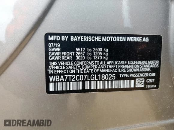 ✅ 2020 BMW 7 Series 740i • VIN: WBA7T2C07LGL18025 • Лот: 63661375. Опубликован ранее на Copart с пробегом 57 104 миль. Бесплатный доступ к архиву аукционных продаж из США и подробный отчёт об истории автомобиля на DreamBid. Изображение 12.