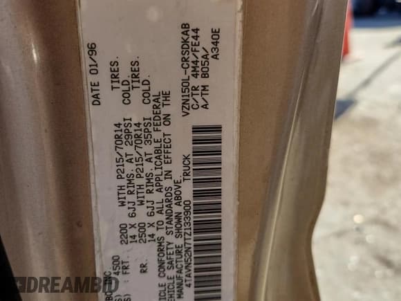 ✅ 1996 Toyota Tacoma • VIN: 4TAVN52N7TZ133900 • Lot: 90624055. Listed on Copart with 304,969 mi. Free auction sales archive from the USA and detailed vehicle history report at DreamBid. Image 12.