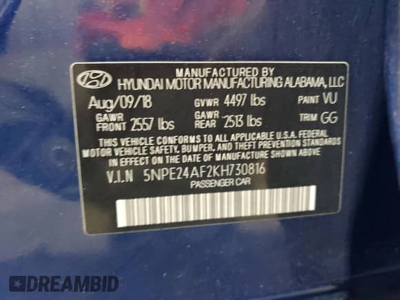 2019 Hyundai Sonata SE z VIN 5NPE24AF2KH730816, wystawiony jako Copart lot #87234145 z przebiegiem 82 806 mil mil oraz Szkoda całkowita • Salvage title. Historia ofert i sprzedaży dostępna na DreamBid. Obrazek 12.