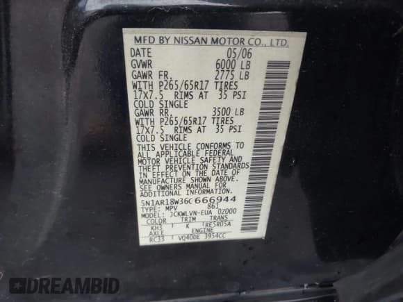 ✅ 2006 Nissan Pathfinder SE • VIN: 5N1AR18W36C666944 • Lot: 42369475. Wystawiony na IAAI z przebiegiem 125 006 mil. Bezpłatny archiwum sprzedaży aukcyjnych z USA i szczegółowy raport historii pojazdu na DreamBid. Zdjęcie 9.