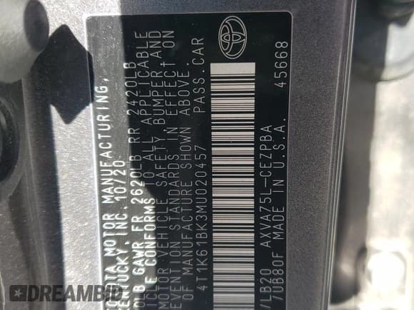 ✅ 2021 Toyota Camry XSE • VIN: 4T1K61BK3MU020457 • Lot: 83846685. Listed on Copart with 102,601 mi. Free auction sales archive from the USA and detailed vehicle history report at DreamBid. Image 13.