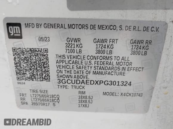 ✅ 2023 Chevrolet Silverado 1500 Work Truck • VIN: 3GCUDAEDXPG301324 • Lot: 43488164. Wystawiony na IAAI z przebiegiem 29 853 mil. Bezpłatny archiwum sprzedaży aukcyjnych z USA i szczegółowy raport historii pojazdu na DreamBid. Zdjęcie 9.