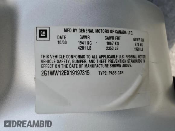 ✅ 2001 Chevrolet Monte Carlo LS • VIN: 2G1WW12EX19197315 • Lot: 92113115. Listed on Copart with 50,473 mi. Free auction sales archive from the USA and detailed vehicle history report at DreamBid. Image 12.