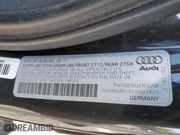 ✅ 2012 Audi A6 Premium • VIN: WAUBGAFCXCN007425 • Лот: 86803675. Опубликован ранее на Copart с пробегом 140 265 миль. Бесплатный доступ к архиву аукционных продаж из США и подробный отчёт об истории автомобиля на DreamBid. Изображение 12.