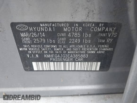 2014 Hyundai Azera с VIN KMHFG4JG3EA385883, выставлен на аукционе IAAI как лот 43024388 с пробегом 260 699 миль миль и . История ставок и продаж доступна на DreamBid. Изображение 9.