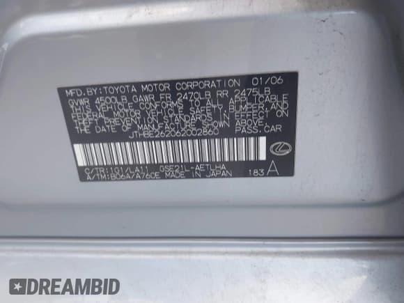 ✅ 2006 Lexus IS 350 • VIN: JTHBE262062002860 • Лот: 42885650. Опубликован ранее на IAAI с пробегом 167 344 миль. Бесплатный доступ к архиву аукционных продаж из США и подробный отчёт об истории автомобиля на DreamBid. Изображение 9.