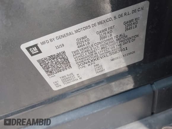 ✅ 2020 Chevrolet Equinox LT • VIN: 3GNAXKEVXLS583911 • Lot: 43380031. Wystawiony na IAAI z przebiegiem 55 150 mil. Bezpłatny archiwum sprzedaży aukcyjnych z USA i szczegółowy raport historii pojazdu na DreamBid. Zdjęcie 9.