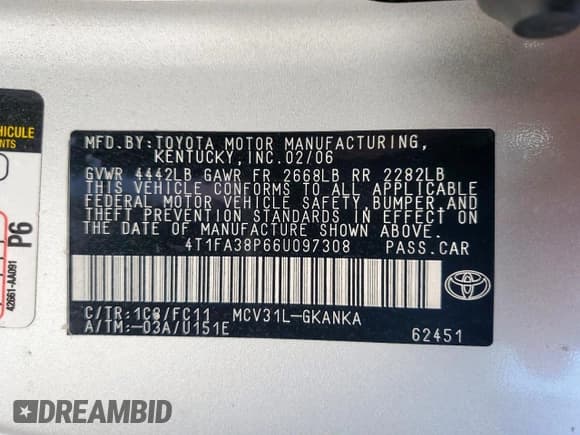 ✅ 2006 Toyota Solara SE • VIN: 4T1FA38P66U097308 • Lot: 82080455. Listed on Copart with 93,087 mi. Free auction sales archive from the USA and detailed vehicle history report at DreamBid. Image 12.