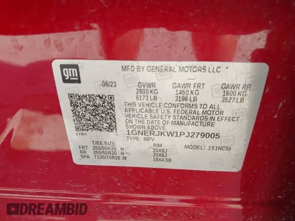 2023 Chevrolet Traverse RS with VIN 1GNERJKW1PJ279005, listed as a IAAI auction lot 42971873 with 53,707 mi miles and . Bid and sale history available at DreamBid. Image 9.