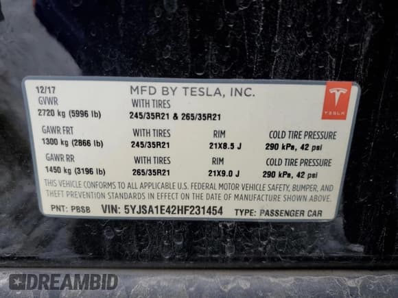 ✅ 2017 Tesla Model S 100D • VIN: 5YJSA1E42HF231454 • Lot: 92427805. Listed on Copart with 134,791 mi. Free auction sales archive from the USA and detailed vehicle history report at DreamBid. Image 13.