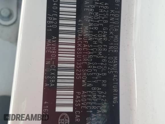 2025 Toyota Camry SE with VIN 4T1DAACK8SU135235, listed as a Copart auction lot 90244535 with 12,265 mi miles and Clean title. Bid and sale history available at DreamBid. Image 12.