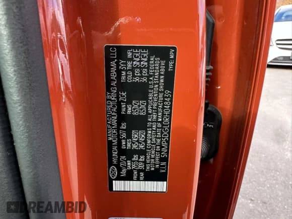 ✅ 2024 Hyundai Santa Fe Calligraphy • VIN: 5NMP5DGL0RH048439 • Lot: 93480855. Listed on Copart with 27,142 mi. Free auction sales archive from the USA and detailed vehicle history report at DreamBid. Image 10.