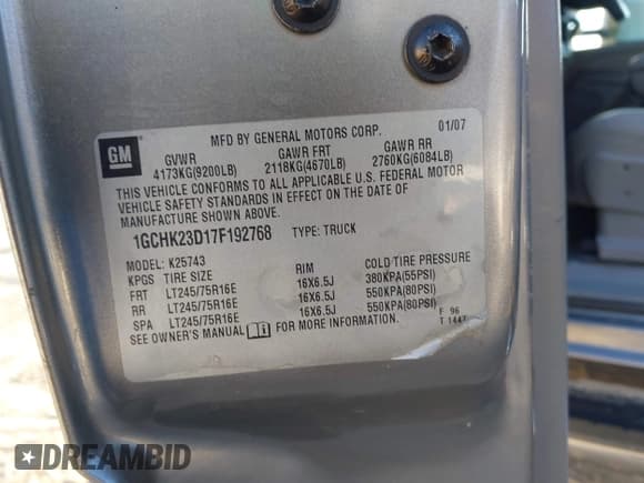 ✅ 2007 Chevrolet Silverado 2500HD LT1 • VIN: 1GCHK23D17F192768 • Лот: 43463284. Опубликован ранее на IAAI с пробегом 338 979 миль. Бесплатный доступ к архиву аукционных продаж из США и подробный отчёт об истории автомобиля на DreamBid. Изображение 9.