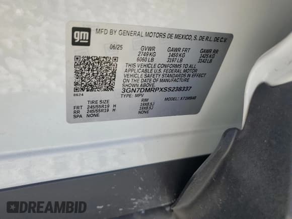 ✅ 2025 Chevrolet Equinox EV LT1 w/PCY • VIN: 3GN7DMRPXSS238337 • Лот: 83938025. Опубликован ранее на Copart с пробегом 2 451 миль. Бесплатный доступ к архиву аукционных продаж из США и подробный отчёт об истории автомобиля на DreamBid. Изображение 12.