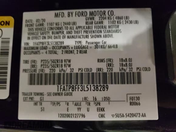 ✅ 2020 Ford Mustang GT Premium • VIN: 1FATP8FF3L5138289 • Lot: 64308995. Listed on Copart with 58,367 mi. Free auction sales archive from the USA and detailed vehicle history report at DreamBid. Image 12.