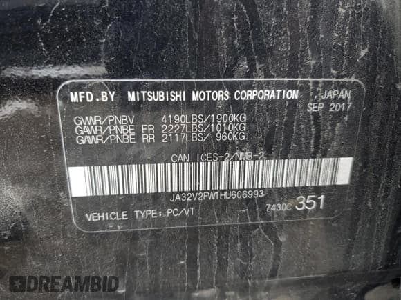 ✅ 2017 Mitsubishi Lancer ES • VIN: JA32V2FW1HU606993 • Lot: 91649885. Listed on Copart with 142,458 mi. Free auction sales archive from the USA and detailed vehicle history report at DreamBid. Image 12.