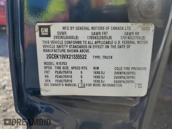 ✅ 2002 Chevrolet Silverado 1500 • VIN: 2GCEK19VX21335522 • Лот: 77007204. Опубликован ранее на Copart с пробегом 143 292 миль. Бесплатный доступ к архиву аукционных продаж из США и подробный отчёт об истории автомобиля на DreamBid. Изображение 12.