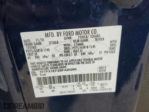 ✅ 2011 Ford F-150 XLT • VIN: 1FTFX1EF2BFA20260 • Лот: 85543305. Опубликован ранее на Copart с пробегом 55 849 миль. Бесплатный доступ к архиву аукционных продаж из США и подробный отчёт об истории автомобиля на DreamBid. Изображение 12.