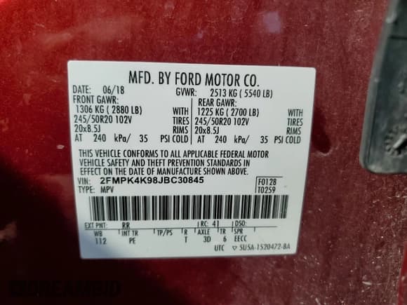 ✅ 2018 Ford Edge Titanium • VIN: 2FMPK4K98JBC30845 • Lot: 66917945. Listed on Copart with 80,163 mi. Free auction sales archive from the USA and detailed vehicle history report at DreamBid. Image 13.