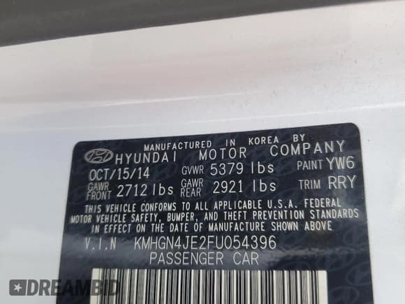 ✅ 2015 Hyundai Genesis 3.8L • VIN: KMHGN4JE2FU054396 • Лот: 91110545. Опубликован ранее на Copart с пробегом 168 750 миль. Бесплатный доступ к архиву аукционных продаж из США и подробный отчёт об истории автомобиля на DreamBid. Изображение 12.