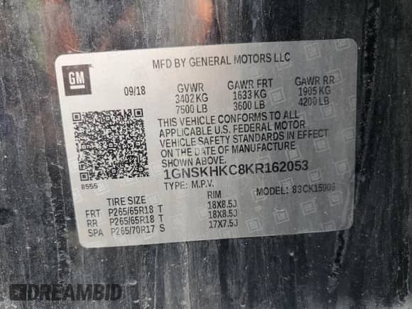 2019 Chevrolet Suburban LT z VIN 1GNSKHKC8KR162053, wystawiony jako Copart lot #59610904 z przebiegiem 153 003 mil mil oraz Szkoda całkowita • Salvage title. Historia ofert i sprzedaży dostępna na DreamBid. Obrazek 16.