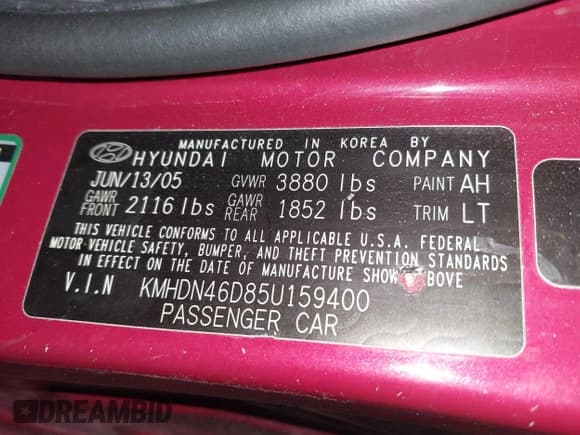 ✅ 2005 Hyundai Elantra GLS • VIN: KMHDN46D85U159400 • Lot: 42713170. Wystawiony na IAAI z przebiegiem 164 349 mil. Bezpłatny archiwum sprzedaży aukcyjnych z USA i szczegółowy raport historii pojazdu na DreamBid. Zdjęcie 9.