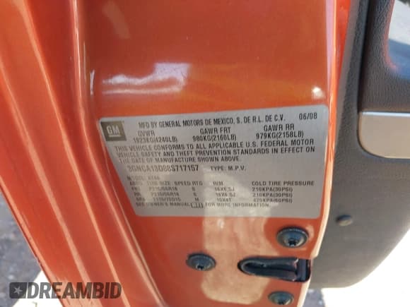 ✅ 2008 Chevrolet HHR LS • VIN: 3GNCA13D88S717157 • Lot: 41721160. Listed on IAAI with 192,248 mi. Free auction sales archive from the USA and detailed vehicle history report at DreamBid. Image 9.