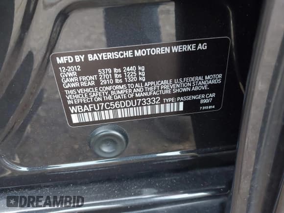 ✅ 2013 BMW 5 Series 535i xDrive • VIN: WBAFU7C56DDU73332 • Lot: 43729448. Listed on IAAI with 92,283 mi. Free auction sales archive from the USA and detailed vehicle history report at DreamBid. Image 9.