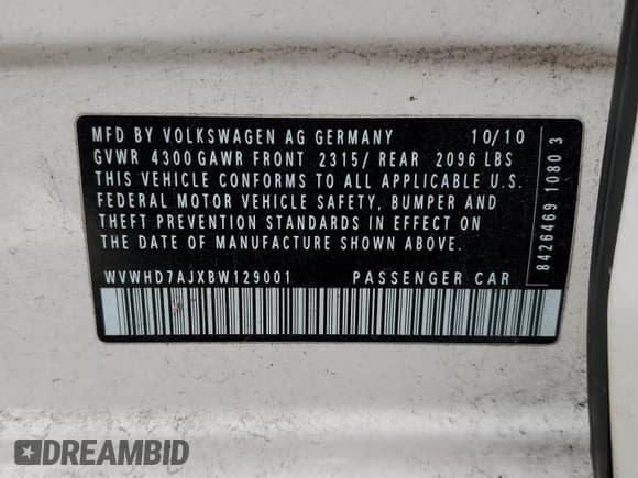 ✅ 2011 Volkswagen Golf GTI w/Sunroof PZEV • VIN: WVWHD7AJXBW129001 • Lot: 50789525. Listed on Copart with Not provided. Free auction sales archive from the USA and detailed vehicle history report at DreamBid. Image 12.