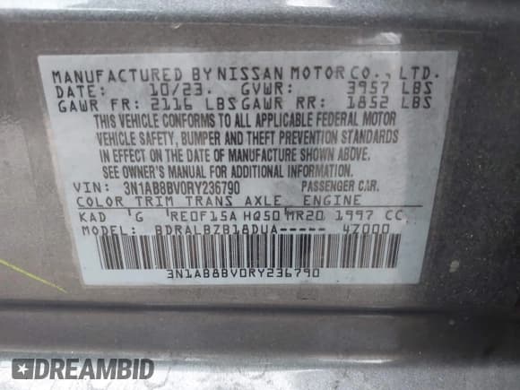 ✅ 2024 Nissan Sentra S • VIN: 3N1AB8BV0RY236790 • Lot: 43644521. Listed on IAAI with 53,359 mi. Free auction sales archive from the USA and detailed vehicle history report at DreamBid. Image 9.