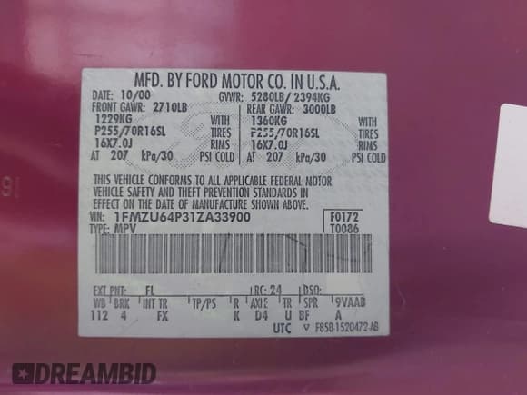 ✅ 2001 Ford Explorer • VIN: 1FMZU64P31ZA33900 • Lot: 41736797. Wystawiony na IAAI z przebiegiem 152 682 mil. Bezpłatny archiwum sprzedaży aukcyjnych z USA i szczegółowy raport historii pojazdu na DreamBid. Zdjęcie 9.