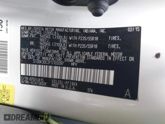 ✅ 2015 Toyota Sienna Limited • VIN: 5TDDK3DC2FS102097 • Lot: 43407226. Wystawiony na IAAI z przebiegiem 180 467 mil. Bezpłatny archiwum sprzedaży aukcyjnych z USA i szczegółowy raport historii pojazdu na DreamBid. Zdjęcie 9.