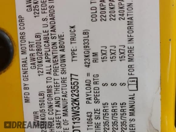 ✅ 2002 Chevrolet S-10 LS • VIN: 1GCDT13W32K235577 • Лот: 82347094. Опубликован ранее на Copart с пробегом 288 179 миль. Бесплатный доступ к архиву аукционных продаж из США и подробный отчёт об истории автомобиля на DreamBid. Изображение 15.