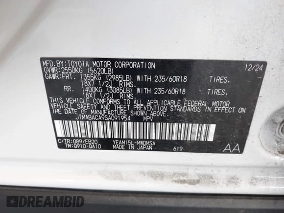 ✅ 2025 Toyota bZ4X XLE • VIN: JTMABACA9SA091954 • Лот: 43537926. Опубликован ранее на IAAI с пробегом 20 443 миль. Бесплатный доступ к архиву аукционных продаж из США и подробный отчёт об истории автомобиля на DreamBid. Изображение 9.