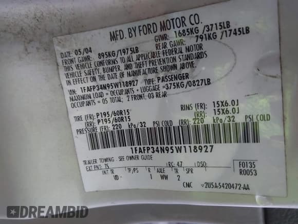 ✅ 2005 Ford Focus S • VIN: 1FAFP34N95W118927 • Лот: 43767271. Опубликован ранее на IAAI с пробегом 194 386 миль. Бесплатный доступ к архиву аукционных продаж из США и подробный отчёт об истории автомобиля на DreamBid. Изображение 9.