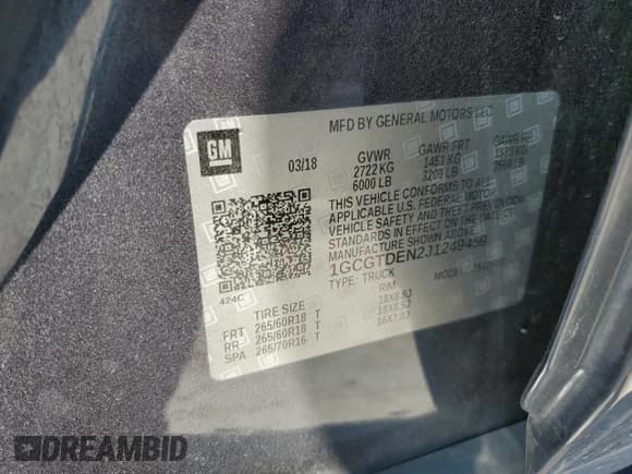 ✅ 2018 Chevrolet Colorado 4WD Z71 • VIN: 1GCGTDEN2J1249459 • Лот: 67753995. Опубликован ранее на Copart с пробегом Не указан. Бесплатный доступ к архиву аукционных продаж из США и подробный отчёт об истории автомобиля на DreamBid. Изображение 13.