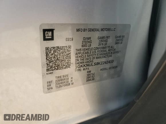 ✅ 2019 GMC Acadia SLT • VIN: 1GKKNULS8KZ242410 • Lot: 89450365. Listed on Copart with 84,371 mi. Free auction sales archive from the USA and detailed vehicle history report at DreamBid. Image 14.