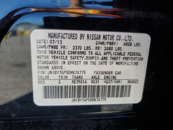 ✅ 2014 Infiniti Q50 Premium • VIN: JN1BV7AP5EM674775 • Lot: 82511095. Wystawiony na Copart z przebiegiem 91 062 mil. Bezpłatny archiwum sprzedaży aukcyjnych z USA i szczegółowy raport historii pojazdu na DreamBid. Zdjęcie 12.