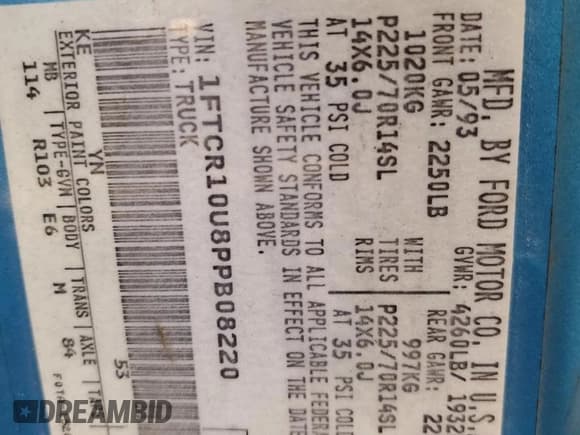 ✅ 1993 Ford Ranger Splash • VIN: 1FTCR10U8PPB08220 • Лот: 83529164. Опубликован ранее на Copart с пробегом 284 189 миль. Бесплатный доступ к архиву аукционных продаж из США и подробный отчёт об истории автомобиля на DreamBid. Изображение 12.