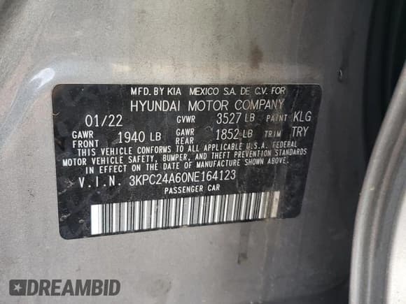 ✅ 2022 Hyundai Accent SE • VIN: 3KPC24A60NE164123 • Лот: 77658384. Опубликован ранее на Copart с пробегом Не указан. Бесплатный доступ к архиву аукционных продаж из США и подробный отчёт об истории автомобиля на DreamBid. Изображение 14.