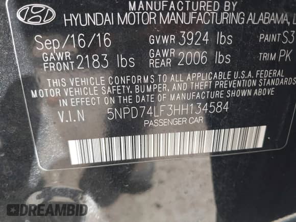 2017 Hyundai Elantra SE с VIN 5NPD74LF3HH134584, выставлен на аукционе IAAI как лот 43098771 с пробегом 247 888 миль миль и . История ставок и продаж доступна на DreamBid. Изображение 9.